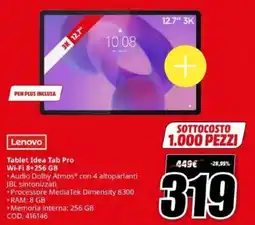 MediaWorld Lenovo Tablet Idea Tab Pro Wi-Fi 8+256 GB offerta
