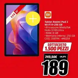 MediaWorld Xiaomi Tablet Redmi Pad 2 Wi-Fi 8+256 GB offerta