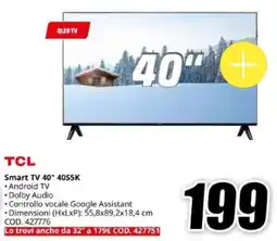 MediaWorld TCL Smart TV 40" 40S5K offerta