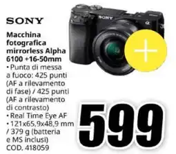 MediaWorld SONY Macchina fotografica mirrorless Alpha 6100+16-50mm offerta
