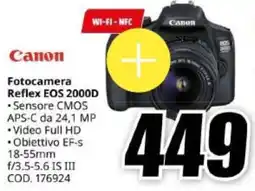 MediaWorld Canon Fotocamera Reflex EOS 2000D offerta