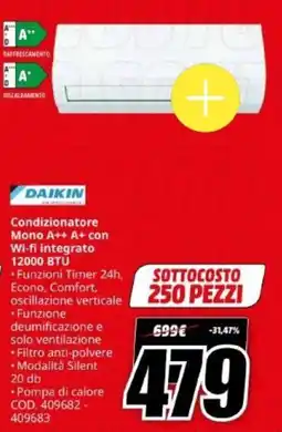 MediaWorld DAIKIN Condizionatore Mono A++ A+ con Wi-fi integrato 12000 BTU offerta