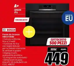 MediaWorld BOSCH Forno da incasso HBA372EB4 offerta