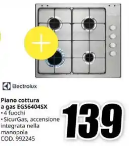 MediaWorld Electrolux Piano cottura a gas EGS6404SX offerta