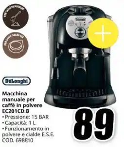 MediaWorld DeLonghi Macchina manuale per caffè in polvere EC201CD.B offerta