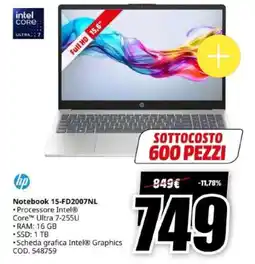 MediaWorld hp Notebook 15-FD2007NL offerta