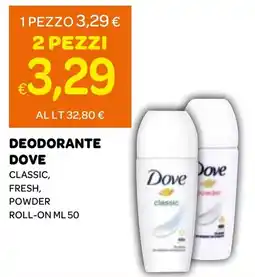 Ekom Deodorante dove classic, fresh, roll-on offerta