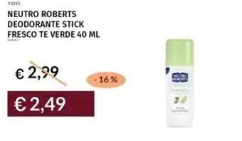 Prezzemolo e Vitale Neutro roberts deodorante stick fresco te verde offerta