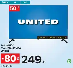 Carrefour Tv Led 50" Mod. 50K89VDA United offerta