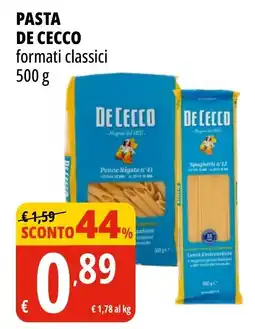 Tigros Pasta DE CECCO formati classici offerta