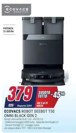 Trony ECOVACS ROBOT DEEBOT T50 OMNI BLACK GEN 2 offerta