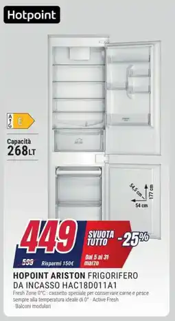 Trony HOPOINT ARISTON FRIGORIFERO DA INCASSO HAC18D011A1 offerta