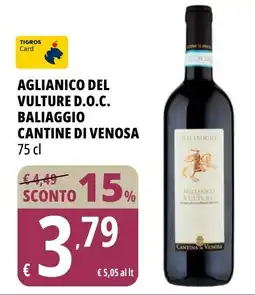 Tigros Aglianico del vulture d.o.c. BALIAGGIO CANTINE DI VENOSA offerta