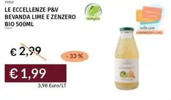 Prezzemolo e Vitale Le eccellenze p&v bevanda lime e zenzero bio offerta