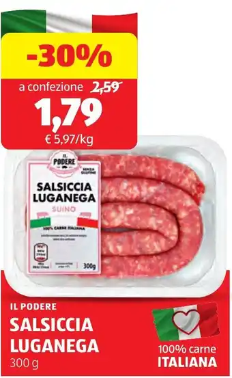 ALDI Il podere salsiccia luganega offerta