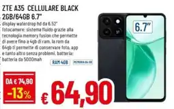 Famila ZTE A35 CELLULARE BLACK 2GB/64GB 6.7 offerta