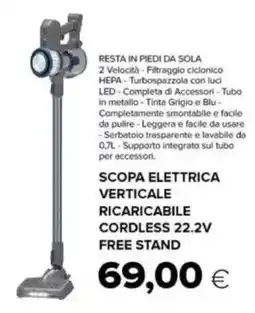 Oasi Scopa elettrica verticale ricaricabile cordless 22.2v free stand offerta