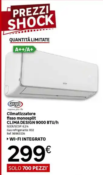Argo Climatizzatore fisso monosplit CLIMA DESIGN 9000 BTU/h