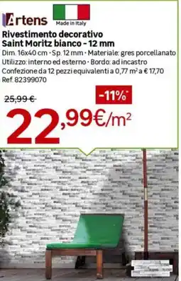 Leroy Merlin Artens Rivestimento decorativo Saint Moritz bianco - 12 mm offerta