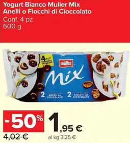 Carrefour Market Yogurt Bianco Muller Mix Anelli o Fiocchi di Cioccolato offerta
