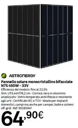Leroy Merlin ASTRONERGY Pannello solare monocristallino bifacciale N7S 450W-33V offerta