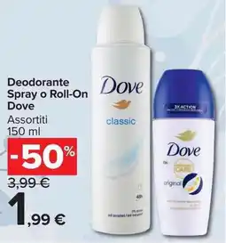 Carrefour Market Deodorante Spray o Roll-On Dove offerta
