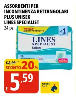Tigros Assorbenti per incontinenza rettangolari plus unisex LINES SPECIALIST offerta