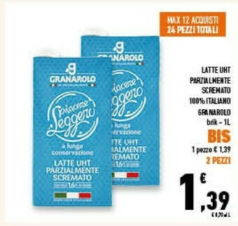 Latte uht parzialmente scremato a lunga conservazione 1000 g(ml)