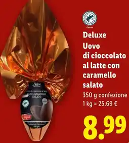 Lidl Deluxe Uovo di cioccolato al latte con caramello salato offerta