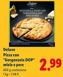 Lidl Deluxe Pizza con "Gorgonzola DOP" miele e pere offerta