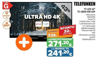 Expert Telefunken tv led 43'' te 43550 s39 u2p offerta
