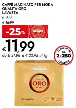 Bennet Caffè macinato per moka qualità oro LAVAZZA offerta