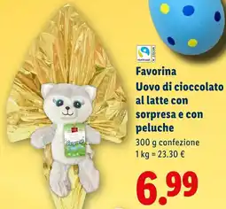 Lidl Favorina Uovo di cioccolato al latte con sorpresa e con peluche offerta