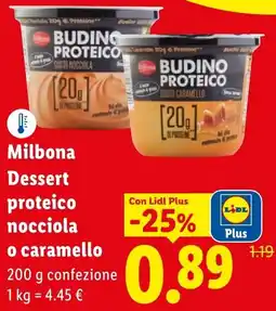 Lidl Milbona Dessert proteico nocciola o caramello offerta