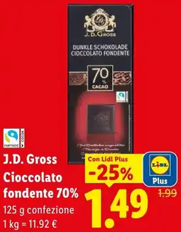 Lidl J.D. Gross Cioccolato fondente 70% offerta