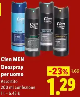 Lidl Cien MEN Deospray per uomo offerta