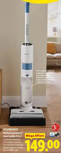 Lidl SILVERCREST Pulisci pavimenti ricaricabile 3 in 1 offerta