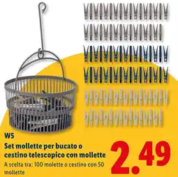 Lidl W5 Set mollette per bucato o cestino telescopico con mollette offerta