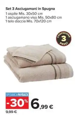 Carrefour Set 3 Asciugamani in Spugna offerta