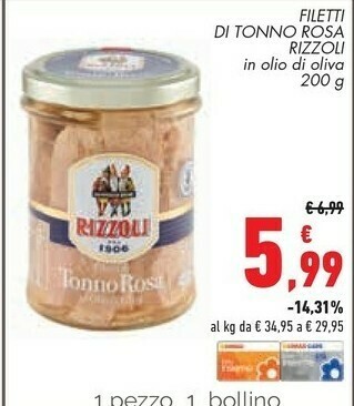 Conad Superstore Filetti di tonno rosa in olio d'oliva 200 g(ml) offerta