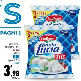 Conad Santa lucia tris mozzarella 375 g(ml) offerta