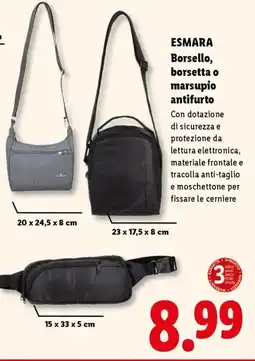 Lidl ESMARA Borsello, borsetta o marsupio antifurto offerta