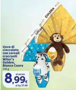 Sigma Uovo di cioccolato con cereali croccanti Witor's Golden, Bianco Cuore offerta