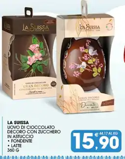 SeBón Supermercati La suissa uovo di cioccolato decoro con zucchero in astuccio, fondente, latte offerta