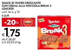 Bennet Snack di wafer croccante con crema alla nocciola break 3 LOACKER offerta