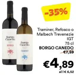 Unes Traminer, Refosco o Malbech Trevenezie IGT BORGO CANEDO offerta