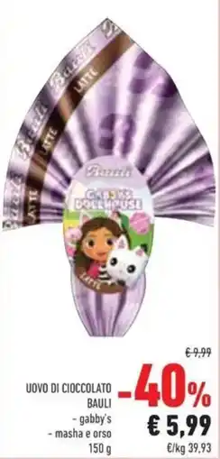 Conad Uovo di cioccolato bauli gabby's, masha e orso offerta