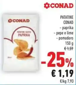 Conad Patatine conad paprika, pepe e lime, pomodoro offerta