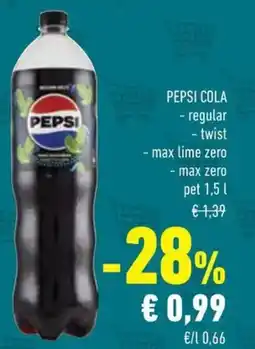 Conad Pepsi cola regular, twist, max lime zero, max zero offerta