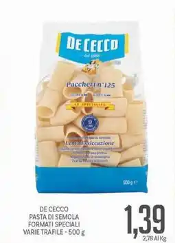 Supermercati Piccolo De cecco pasta di semola formati speciali offerta
